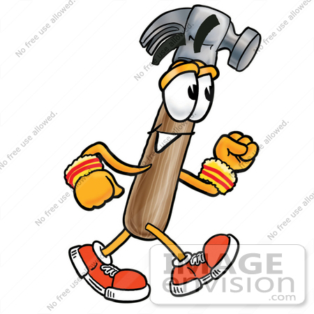 #28395 Clip Art Graphic of a Hammer Tool Cartoon Character Speed Walking or Jogging by toons4biz