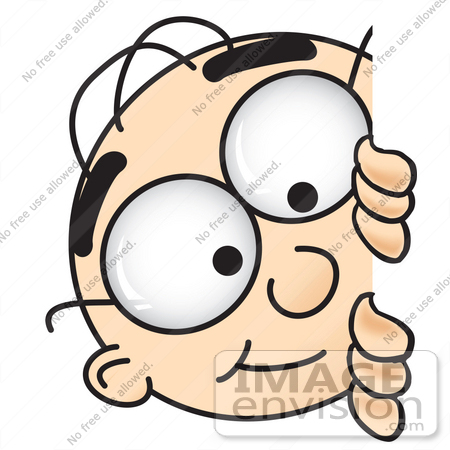 #28403 Clip Art Graphic of a Geeky Caucasian Businessman Cartoon Character Peeking Around a Corner by toons4biz