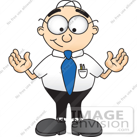 #28407 Clip Art Graphic of a Geeky Caucasian Businessman Cartoon Character With His Arms Out by toons4biz
