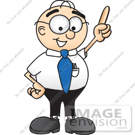 #28409 Clip Art Graphic of a Geeky Caucasian Businessman Cartoon Character Pointing Upwards by toons4biz