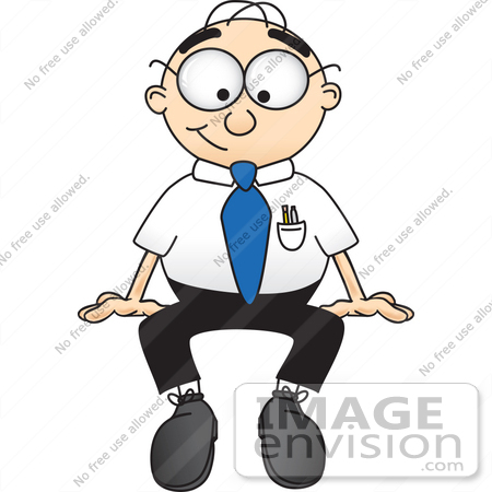 #28410 Clip Art Graphic of a Geeky Caucasian Businessman Cartoon Character Sitting by toons4biz