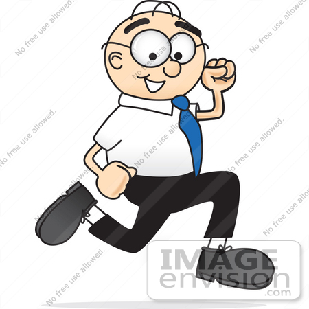 #28416 Clip Art Graphic of a Geeky Caucasian Businessman Cartoon Character Running by toons4biz