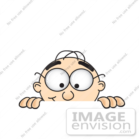 #28422 Clip Art Graphic of a Geeky Caucasian Businessman Cartoon Character Peeking Over a Surface by toons4biz