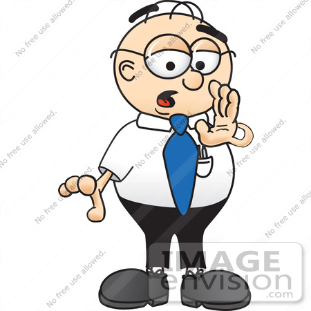 #28423 Clip Art Graphic of a Geeky Caucasian Businessman Cartoon Character Whispering and Gossiping by toons4biz