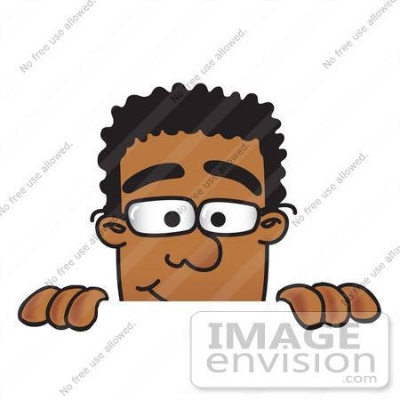 #28476 Clip Art Graphic of a Geeky African American Businessman Cartoon Character Peeking Over a Surface by toons4biz