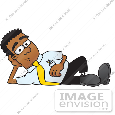 #28478 Clip Art Graphic of a Geeky African American Businessman Cartoon Character Resting His Head on His Hand by toons4biz