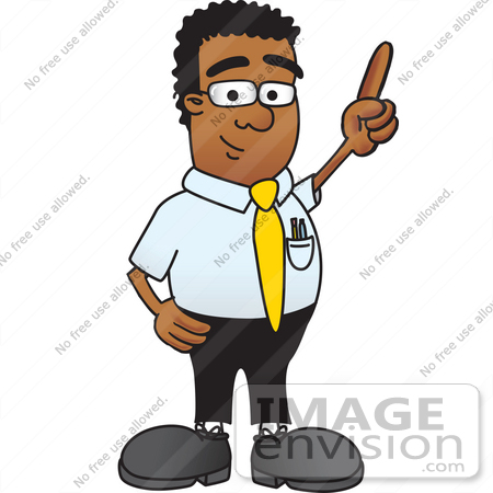 #28482 Clip Art Graphic of a Geeky African American Businessman Cartoon Character Pointing Upwards by toons4biz