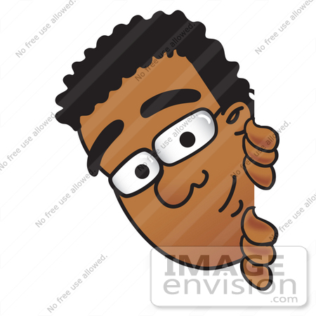 #28484 Clip Art Graphic of a Geeky African American Businessman Cartoon Character Peeking Around a Corner by toons4biz