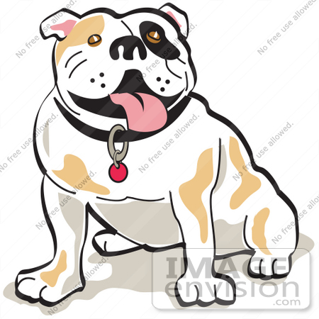 #28957 Cartoon Clip Art Graphic of a Sitting Bulldog Hanging His Tongue Out by Andy Nortnik
