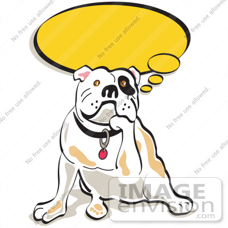 #28967 Cartoon Clip Art Graphic of a Thoughtful Bulldog Resting His Chin on His Paw by Andy Nortnik