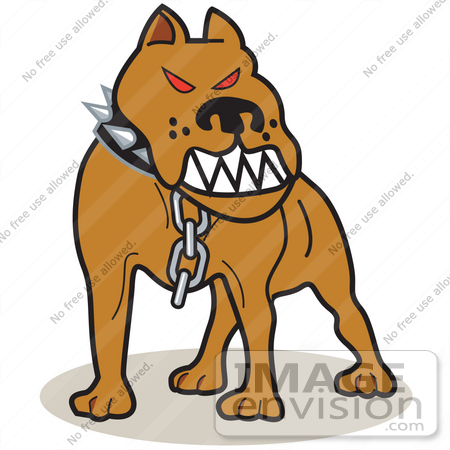 #28969 Cartoon Clip Art Graphic of a Mean Pitbull With Red Eyes in the Red Zone, Growling by Andy Nortnik