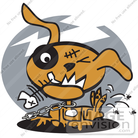 #28972 Cartoon Clip Art Graphic of a Neglected Dog on a Chain, Eating Fishbones and Itching Fleas by Andy Nortnik