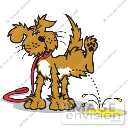 #28973 Cartoon Clip Art Graphic of a Dog on a Leash, Lifting His Leg to Pee by Andy Nortnik