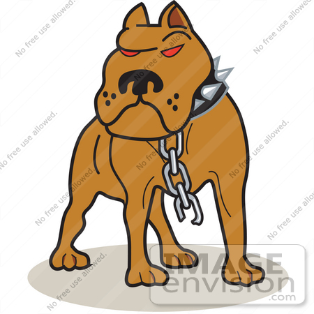 #28979 Cartoon Clip Art Graphic of a Tough Brown American Pitbull Terrier Dog With Red Eyes, Wearing A Spiked Collar And A Broken Chain by Andy Nortnik