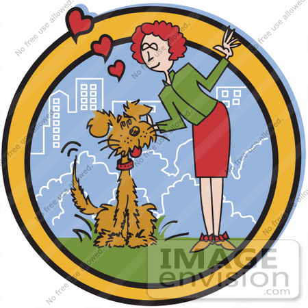 #28984 Cartoon Clip Art Graphic of a Gentle Woman and Dog in a City Park by Andy Nortnik