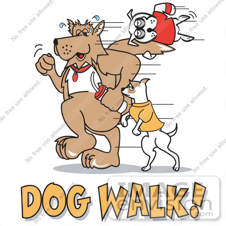 #28994 Cartoon Clip Art Graphic of a Dogs Walking With Text by Andy Nortnik