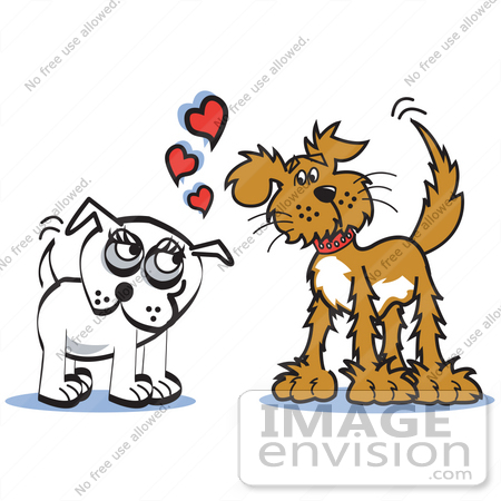 #28999 Royalty-free Cartoon Clip Art of Two Infatuated Dogs Starint at Eachother and Wagging Their Tails by Andy Nortnik