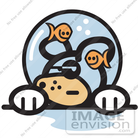 #29006 Royalty-free Cartoon Clip Art of a Grumpy Dog With Fish Making Fun of Him in a Fishbowl Stuck on His Head by Andy Nortnik