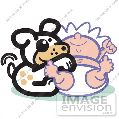 #29009 Royalty-free Cartoon Clip Art of a Cute Dog Tickling a Baby’s Belly by Andy Nortnik