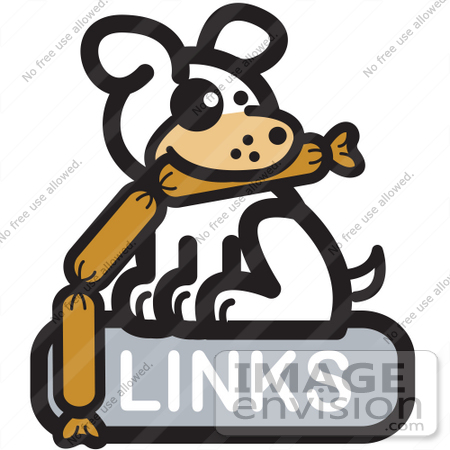 #29025 Royalty-free Cartoon Clip Art of a Dog Chewing On Sausage Links On A Links Internet Web Icon by Andy Nortnik