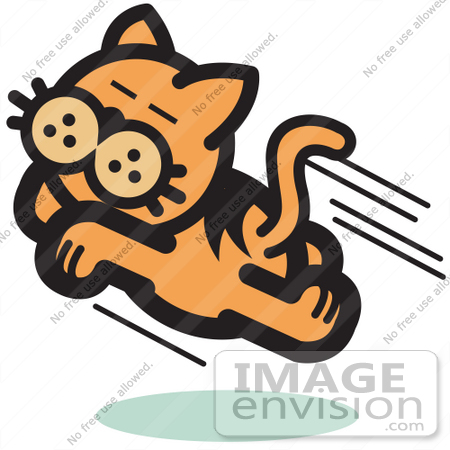 #29041 Royalty-free Cartoon Clip Art of an Happy Cat Running and Jumping Through the Air by Andy Nortnik