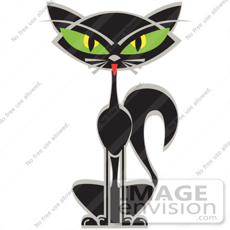 #29042 Royalty-free Cartoon Clip Art of a Black Siamese Cat With Big Green Eyes by Andy Nortnik