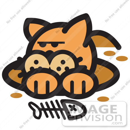 #29045 Royalty-free Cartoon Clip Art of an Orange Cat In A Muddy Hole After Digging Out A Fish Bone by Andy Nortnik