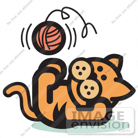 #29047 Royalty-free Cartoon Clip Art of a Cute Ginger Kitten Lying on His Back and Throwing a Ball of Yarn up in the Air While Playing by Andy Nortnik