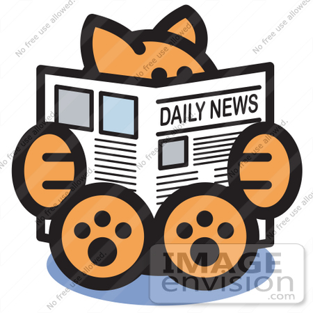 #29049 Royalty-free Cartoon Clip Art of a Smart Ginger Cat Sitting And Reading The Newspaper by Andy Nortnik