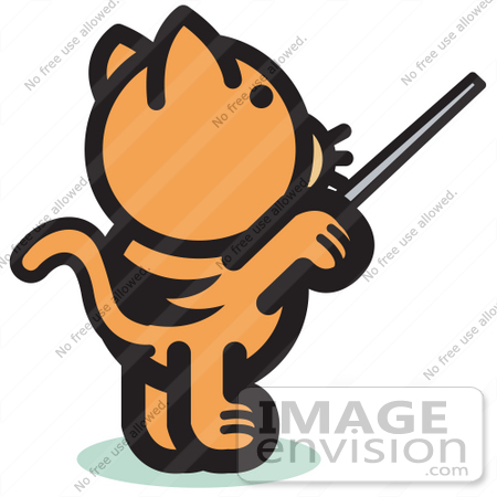 #29060 Royalty-free Cartoon Clip Art of an Orange Cat Standing On His Hind Legs And Using A Pointer Stick To Point Something Out Or Using A Wand To Conduct An Orchestra by Andy Nortnik
