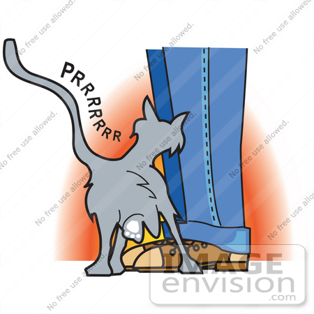 #29064 Royalty-free Cartoon Clip Art of a Cute Gray Cat Purring and Rubbing on a Person’s Legs by Andy Nortnik