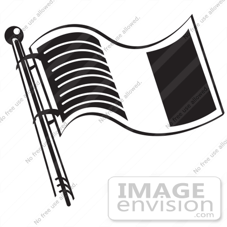 #29111 Royalty-free Black and White Cartoon Clip Art of the Flag of Ireland Waving in the Wind On a Pole by Andy Nortnik