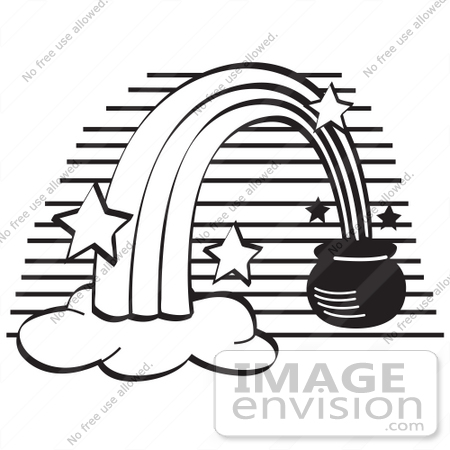 #29117 Royalty-free Black and White Cartoon Clip Art of a Pot of Gold at the End of a Rainbow by Andy Nortnik
