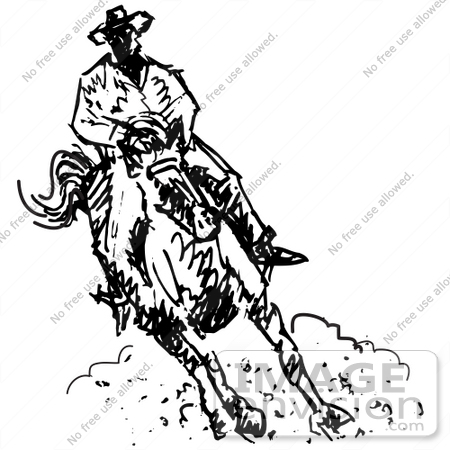 #29118 Royalty-free Black and White Cartoon Clip Art of a Roper Cowboy on a Horse by Andy Nortnik