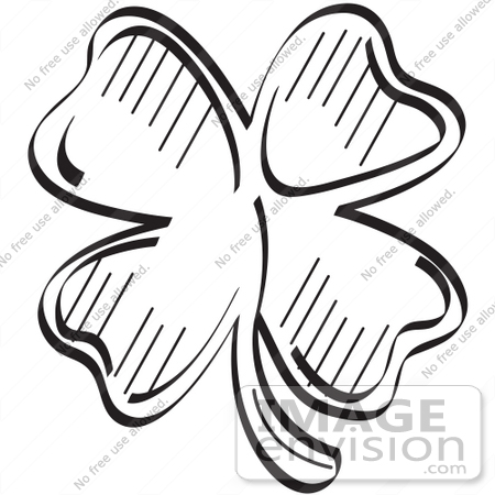 #29124 Royalty-free Black and White Cartoon Clip Art of a Lucky Shamrock With Four Leaves by Andy Nortnik