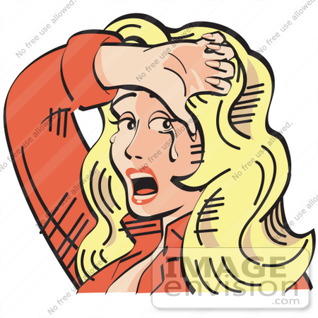 #29130 Royalty-free Cartoon Clip Art of an Upset Blond Cowgirl Holding Her Arm Over Her Forehead and Crying Tears of Sadness by Andy Nortnik