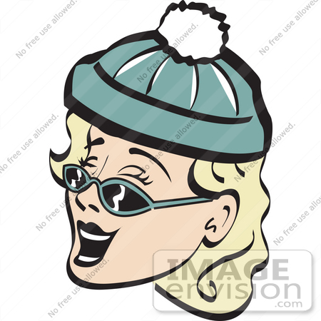 #29204 Royalty-free Cartoon Clip Art of a Jolly Blond Woman Wearing A Snow Cap And Sunglasses, Singing Christmas Carols Retro by Andy Nortnik