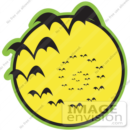 #29247 Royalty-free Cartoon Clip Art of a Continuous Vortex Spiral Of Vampire Bats Flying In Silhouette Against A Bright Full Yellow Moon And Slowly Disappearing In The Distance by Andy Nortnik