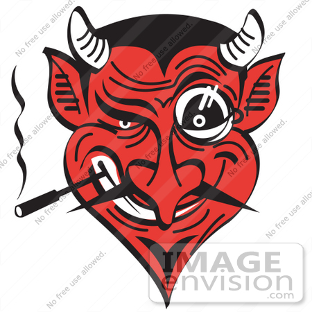 #29252 Royalty-free Cartoon Clip Art of an Evil and Greedy Devil With a Red Face Smoking and Grinning by Andy Nortnik