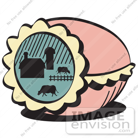 #29256 Royalty-free Cartoon Clip Art of a Pink Decorated Easter Egg With A Farm Scene Of Cows Grazing In A Pasture Near A Barn by Andy Nortnik