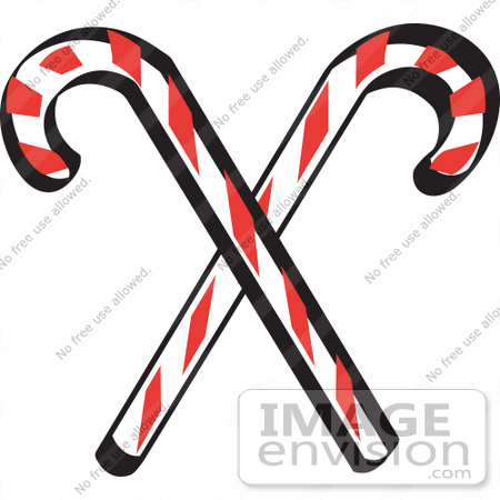 #29264 Royalty-free Cartoon Clip Art of Two Red and White Candy Canes by Andy Nortnik