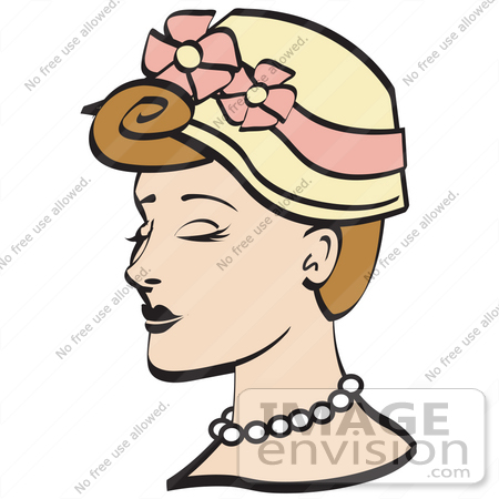 #29266 Royalty-free Cartoon Clip Art of a Pretty Young Woman Wearing A Hat With Flowers And A Pearl Necklace by Andy Nortnik