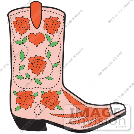 #29268 Royalty-free Cartoon Clip Art of a Pink Cowgirl Boot With A Pattern Of Red Roses by Andy Nortnik