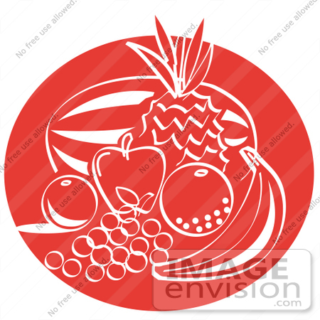 #29270 Royalty-free Cartoon Clip Art of a Fruit Still Life With A Watermelon, Pineapple, Apple, Orange, Lemon, Grapes And Banana by Andy Nortnik