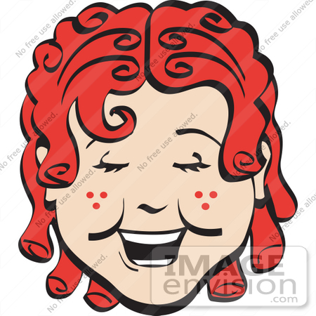 #29300 Royalty-free Cartoon Clip Art of a Happy Curly Red Haired Girl With Freckles, Laughing by Andy Nortnik
