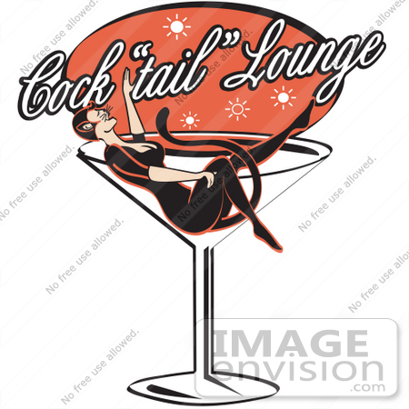 #29322 Royalty-free Cartoon Clip Art of a Woman In A Cat Costume Lying In A Giant Martini Glass At A Cocktail Lounge by Andy Nortnik
