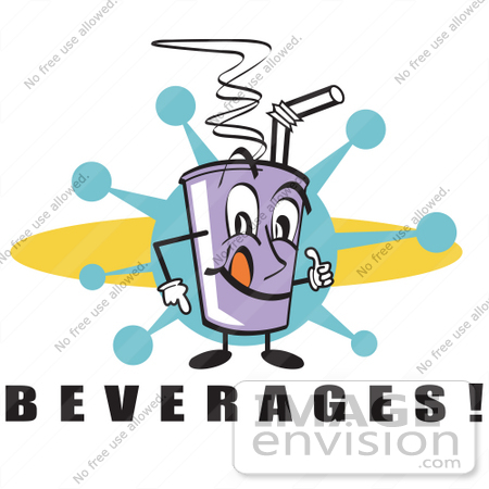 #29327 Royalty-free Cartoon Clip Art of a Purple Cup Holding Fountain Soda And A Straw by Andy Nortnik