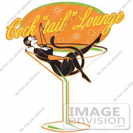 #29342 Royalty-free Cartoon Clip Art of a Woman In A Cat Costume Lying In A Giant Martini Glass At A Cocktail Lounge by Andy Nortnik