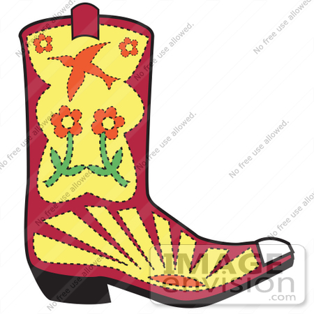 #29361 Royalty-free Cartoon Clip Art of a Red Cowgirl Boot with a Flower and Bird Design by Andy Nortnik