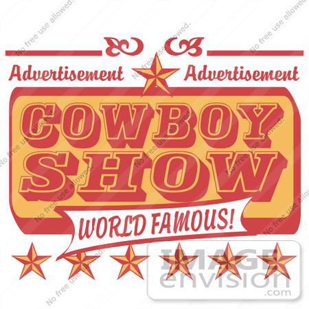 #29363 Royalty-free Cartoon Clip Art of a Vintage Advertisement For A World Famous Cowboy Show With Stars by Andy Nortnik